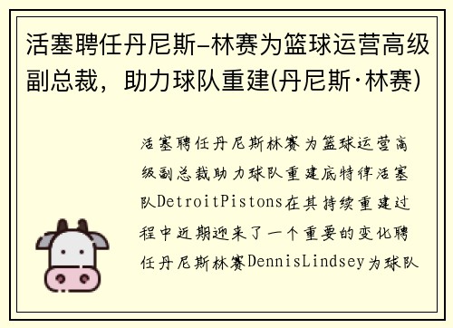活塞聘任丹尼斯-林赛为篮球运营高级副总裁，助力球队重建(丹尼斯·林赛)